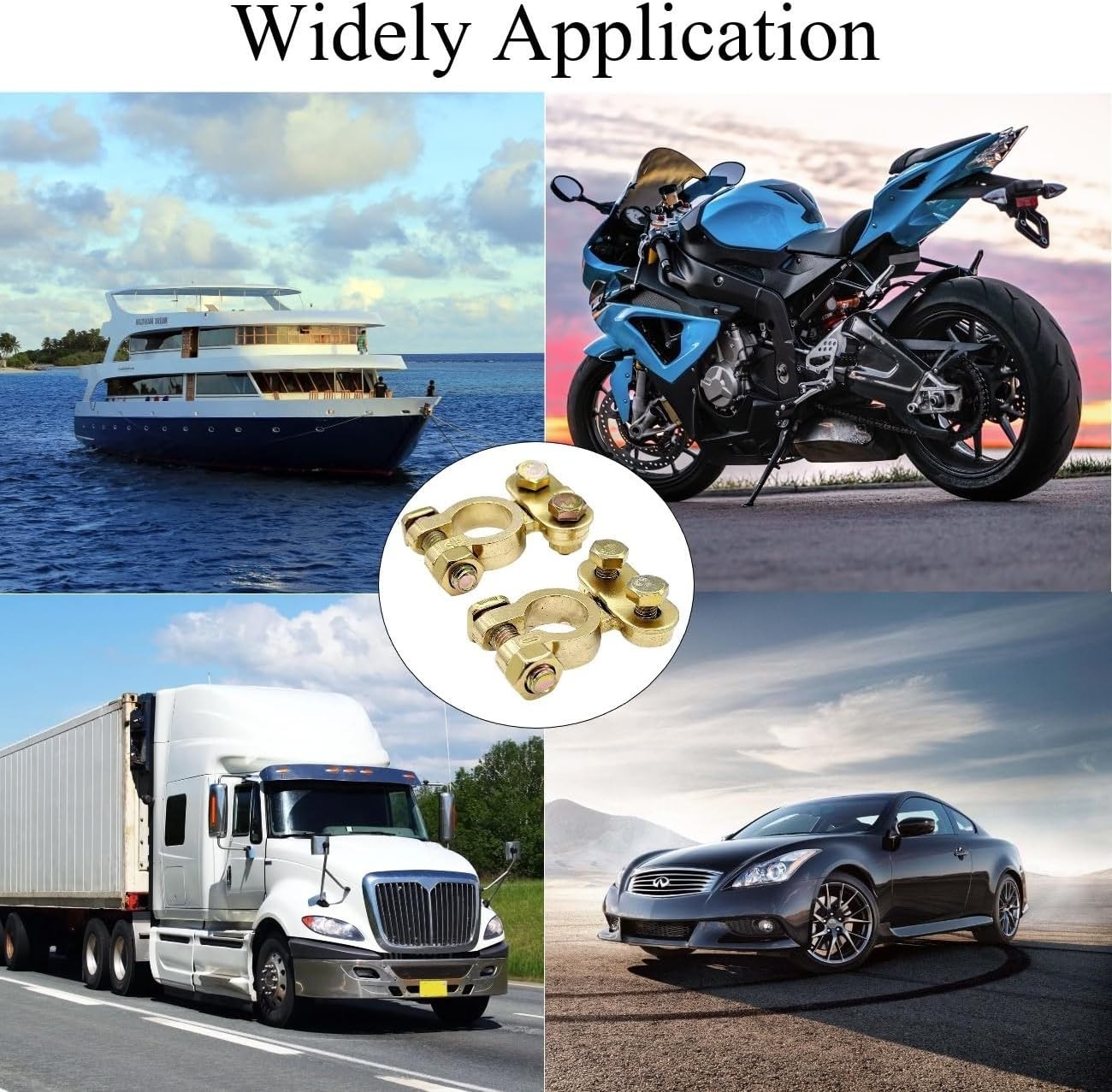Versatile 12V Battery Terminal Connectors for Car, Boat, RV & ATV – Gold Finish