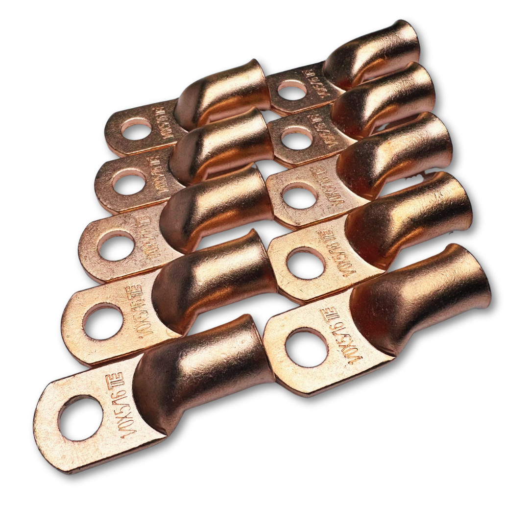 10x 1/0 Gauge 5/16″ Hole OFC Copper Ring Terminal 0 GA M8 Lug Battery Connector