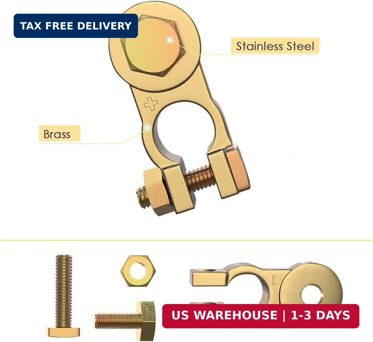 2Pcs Solid Brass Battery Terminal Connectors, Heavy Duty Thickened Copper Alloy