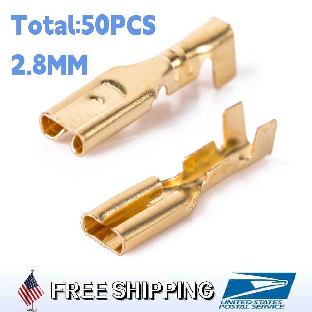 50PCS 2.8mm Female Spade Connectors Mayitr Brass Crimp Terminals 22-16 AWG