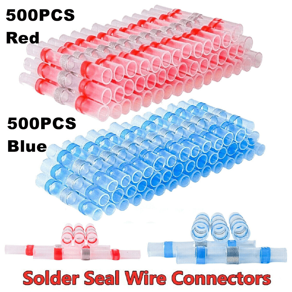 Red & Blue Solder Seal Sleeve Set 1000 pieces 22-16 16-14 Gauge Butt Connectors