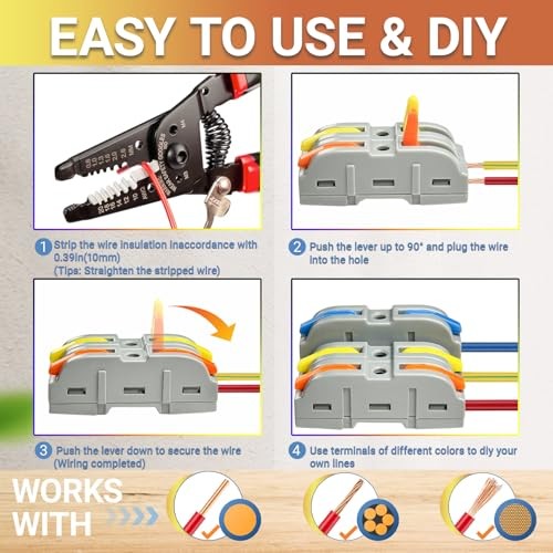100pcs Lever Wire Connectors, 1 in 1 Out Inline Electrical Wire Splicing