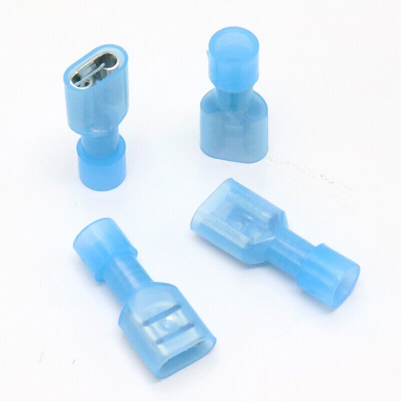 150PCS Blue Female 1/4″ Spade Terminals Insulated Crimp AWG 16-14 Wire Connector