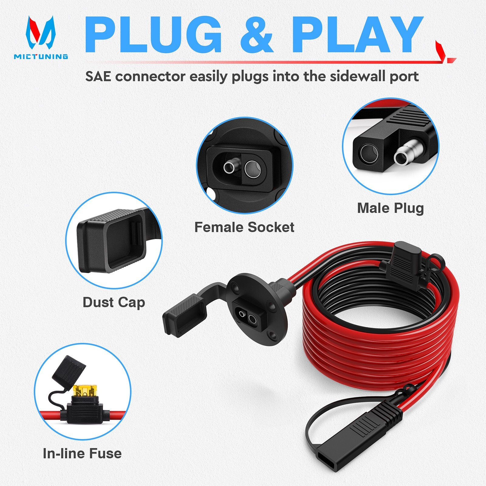 12v 5.5ft 10 AWG SAE Adapter Male Plug to Female Cable Quick Connector Harness