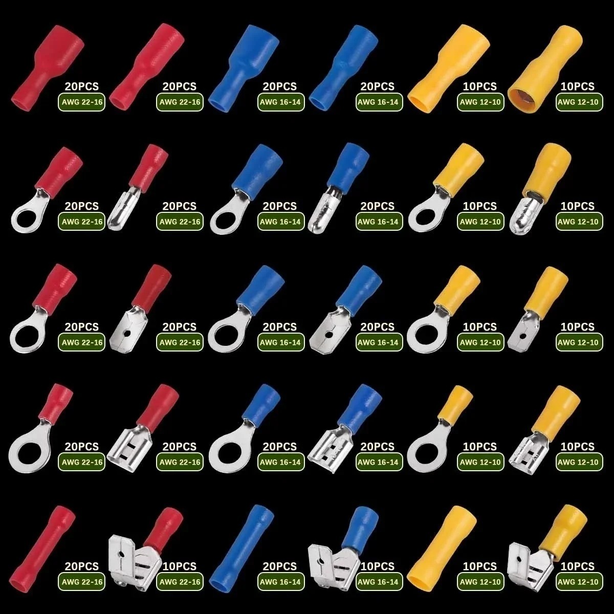 280PCS Assorted Insulated Electrical Wire Terminals Crimp Connectors Spade Kit