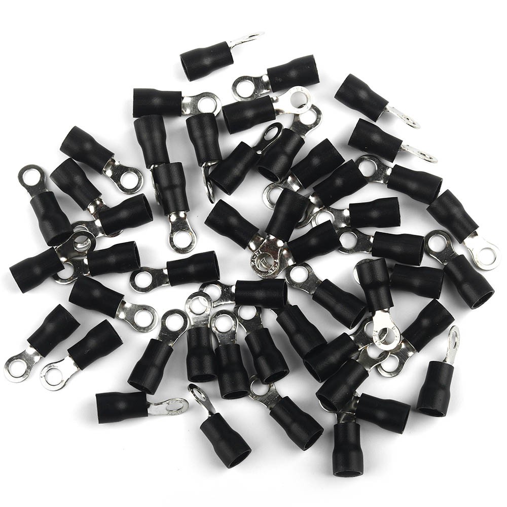 50/100PCS #8 Crimp Terminals Ring Spade Wire Connectors 14-12AWG Black RV3.5-4