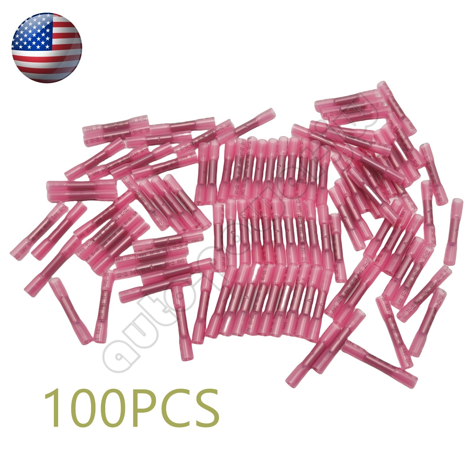 100Pcs 22-16AWG Red Heat Shrink Wire Butt Connectors Waterproof Splice Terminals