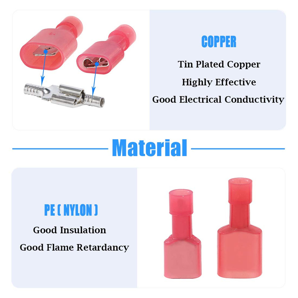 200PCS Insulated Spade Terminal Male Female Crimp Quick Disconnect Connector Kit