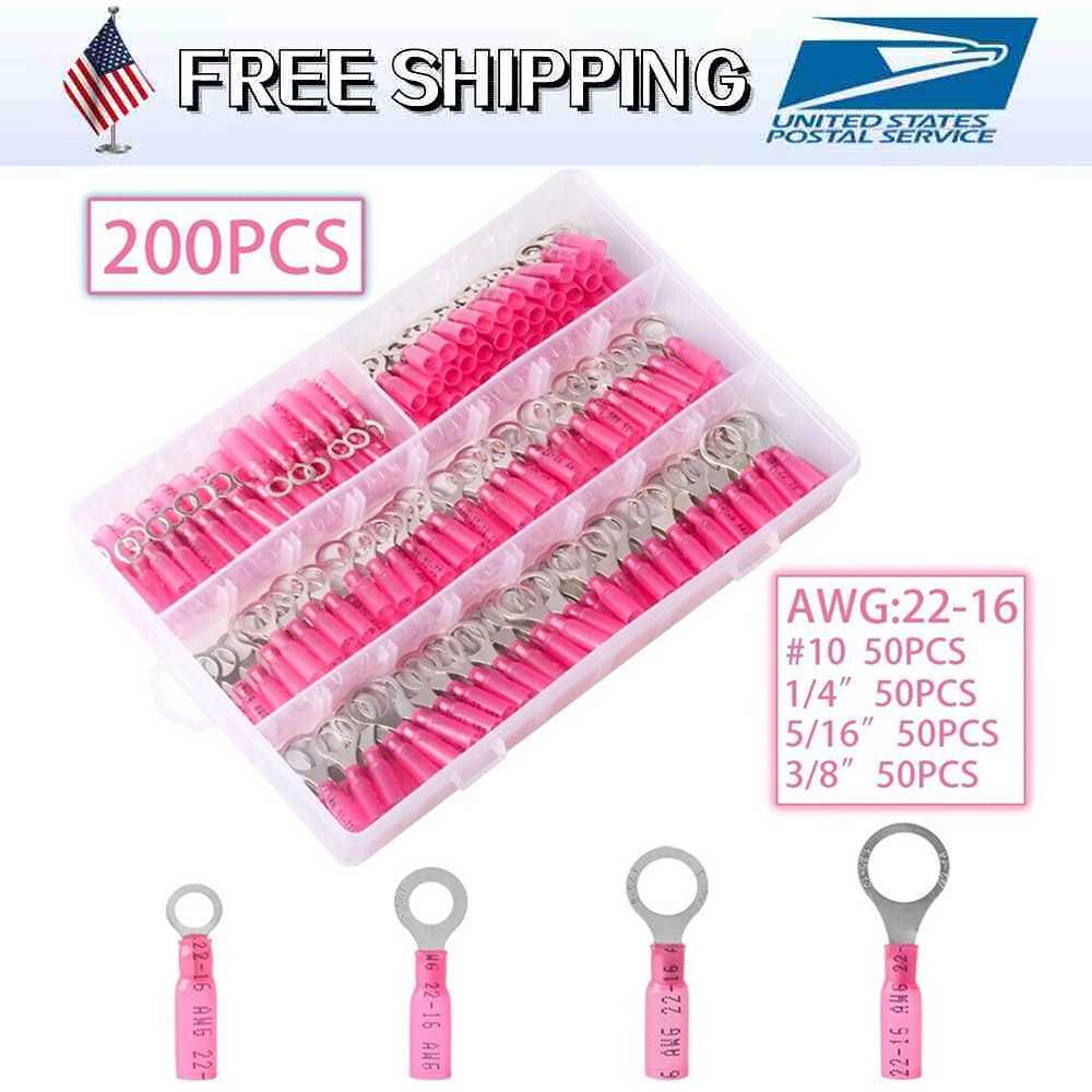 Stud Eyelet Heat Shrink Ring Terminal Crimp Connector #10 1/4″ 3/8″ 5/16″ US