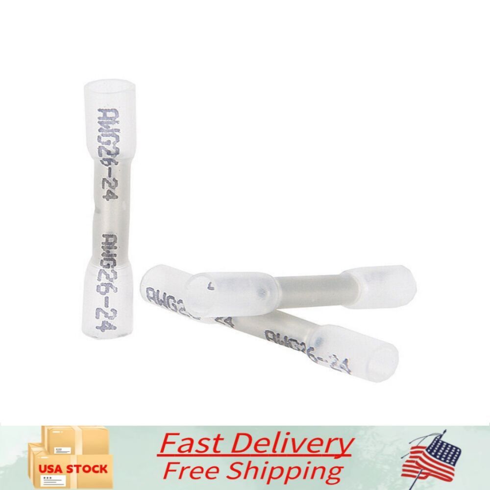 White AWG 26-24 Gauge Heat Shrink Butt Wire Connectors Crimp Terminals 50Pcs