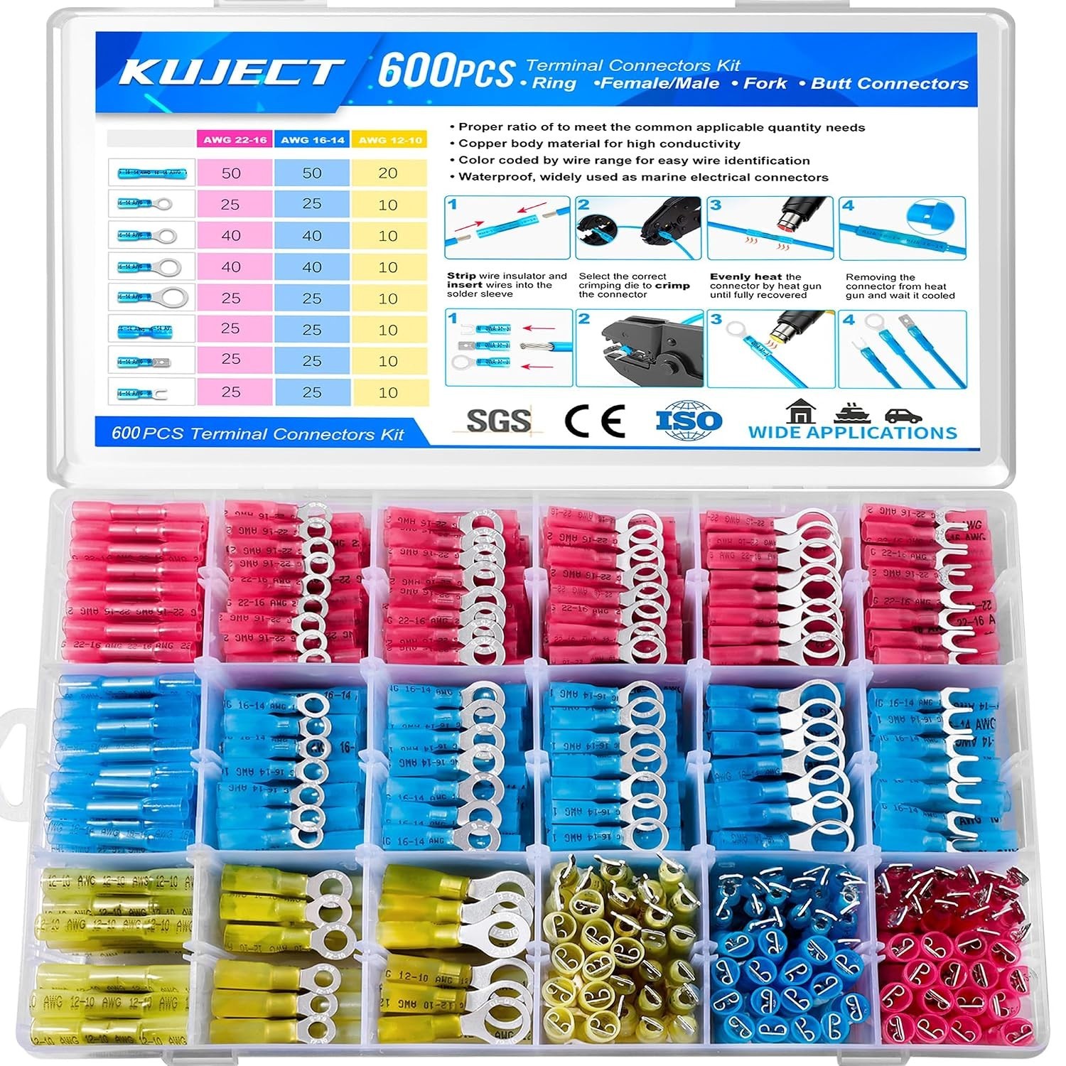 600pc Heat Shrink Wire Connectors Kit – Waterproof Terminals