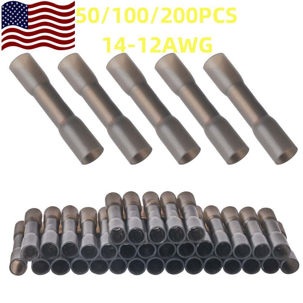 50/200pcs Waterproof Heat Shrink Butt Connector Splice Terminal 14-12AWG Wire
