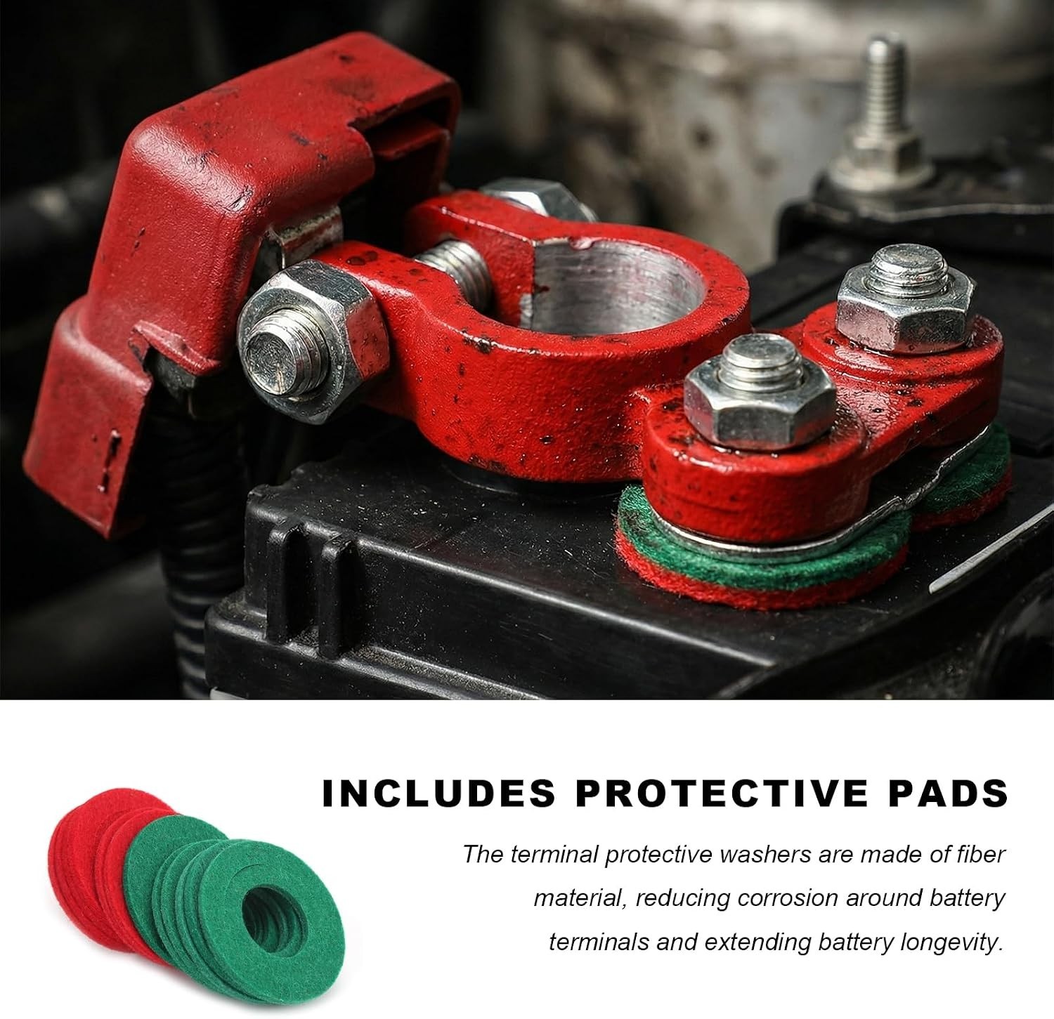 2PCS Aluminum Battery Post Connectors with Anti-Corrosion Washers for Vehicles