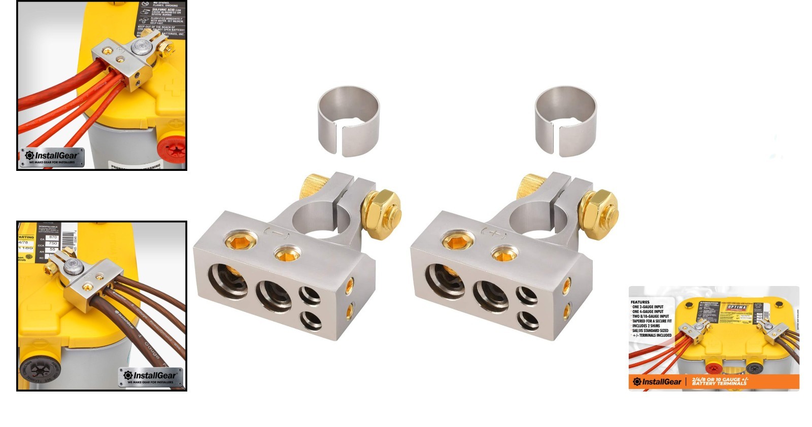 Nickel & Gold Battery Terminals Set – Positive/Negative for 2-10 Gauge