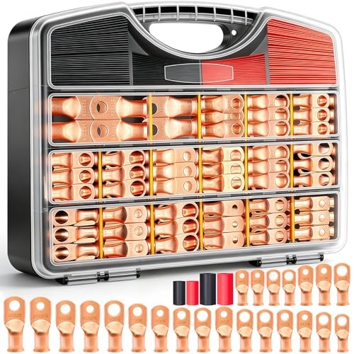 /230PCS Battery Cable Ends Kit AWG 8 6 4 2 1 1/0 2/0 Heavy Handheld box-230PCS