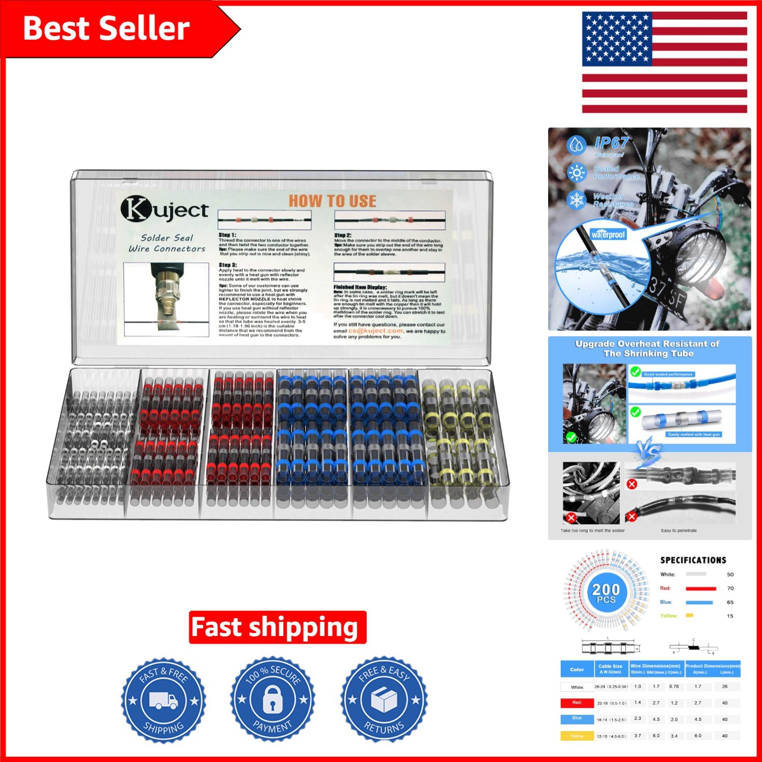 IATF16949 Certified 200PCS Butt Connectors – Waterproof & Time-Saving Solution