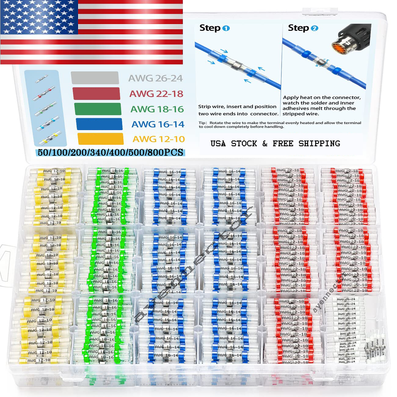 1000/100pc Solder Seal Wire Connectors Butt Terminals Electrical Wire Splice kit