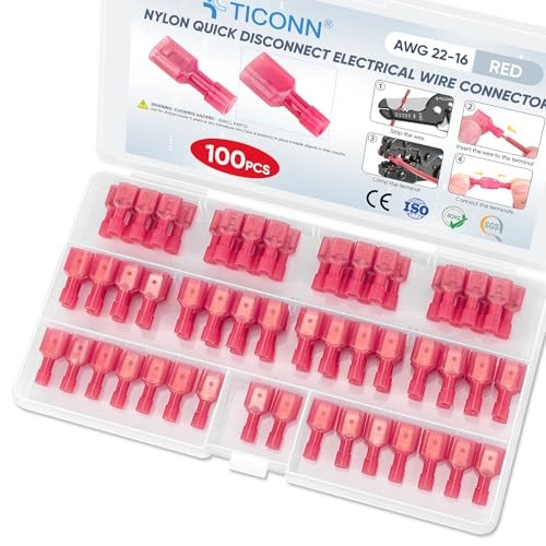 100 Pcs Nylon Spade Quick Disconnect Connectors Kit, Electrical Red 100Pcs