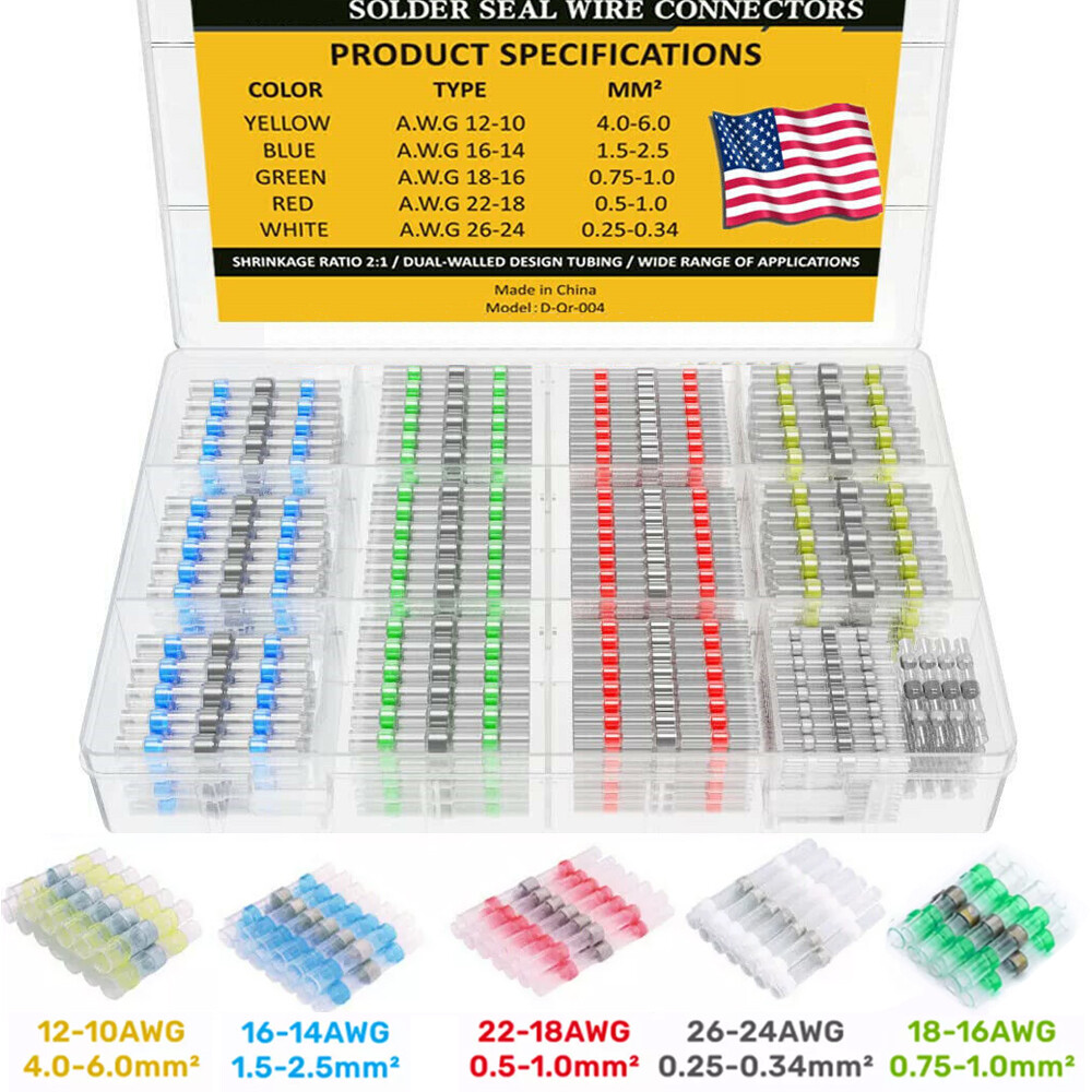 340PCS Waterproof Heat Shrink Solder Seal Sleeve Wire Connectors Butt Terminals