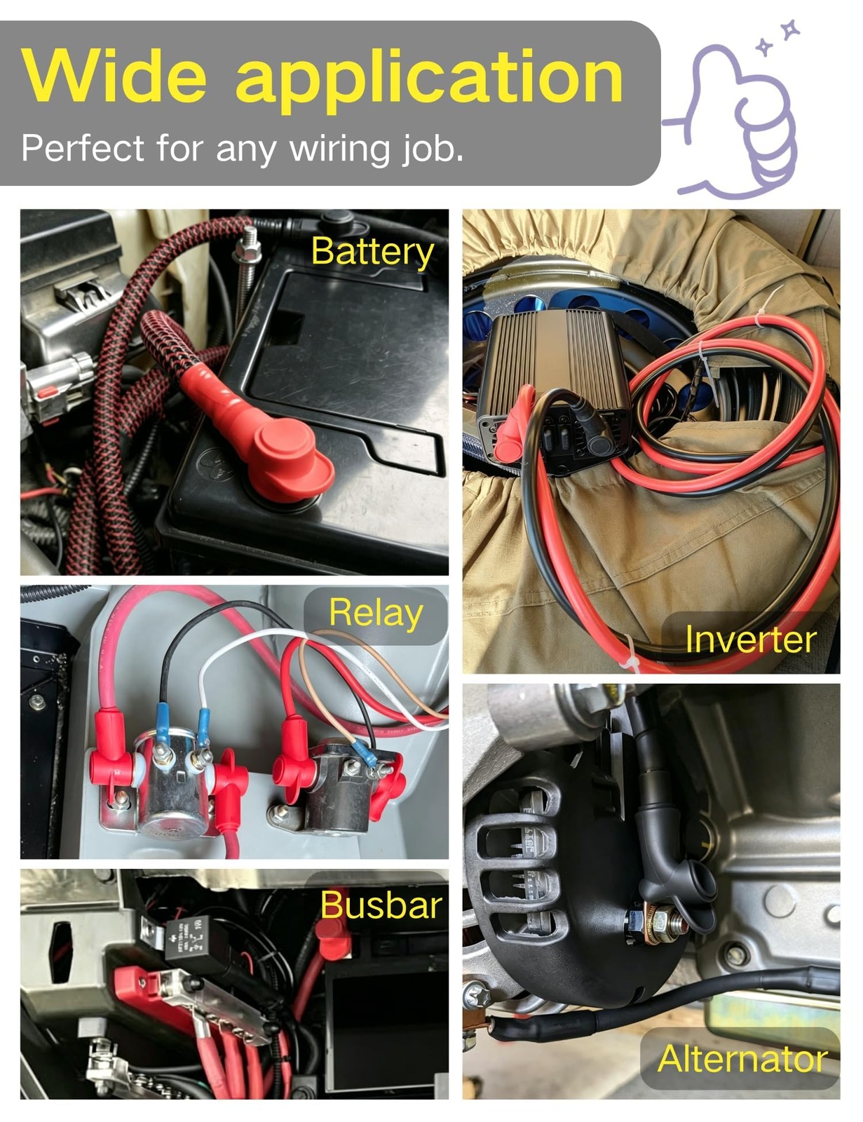 Silicone Battery Terminal Cover for 4-2/0 AWG Wire, 8 Pack