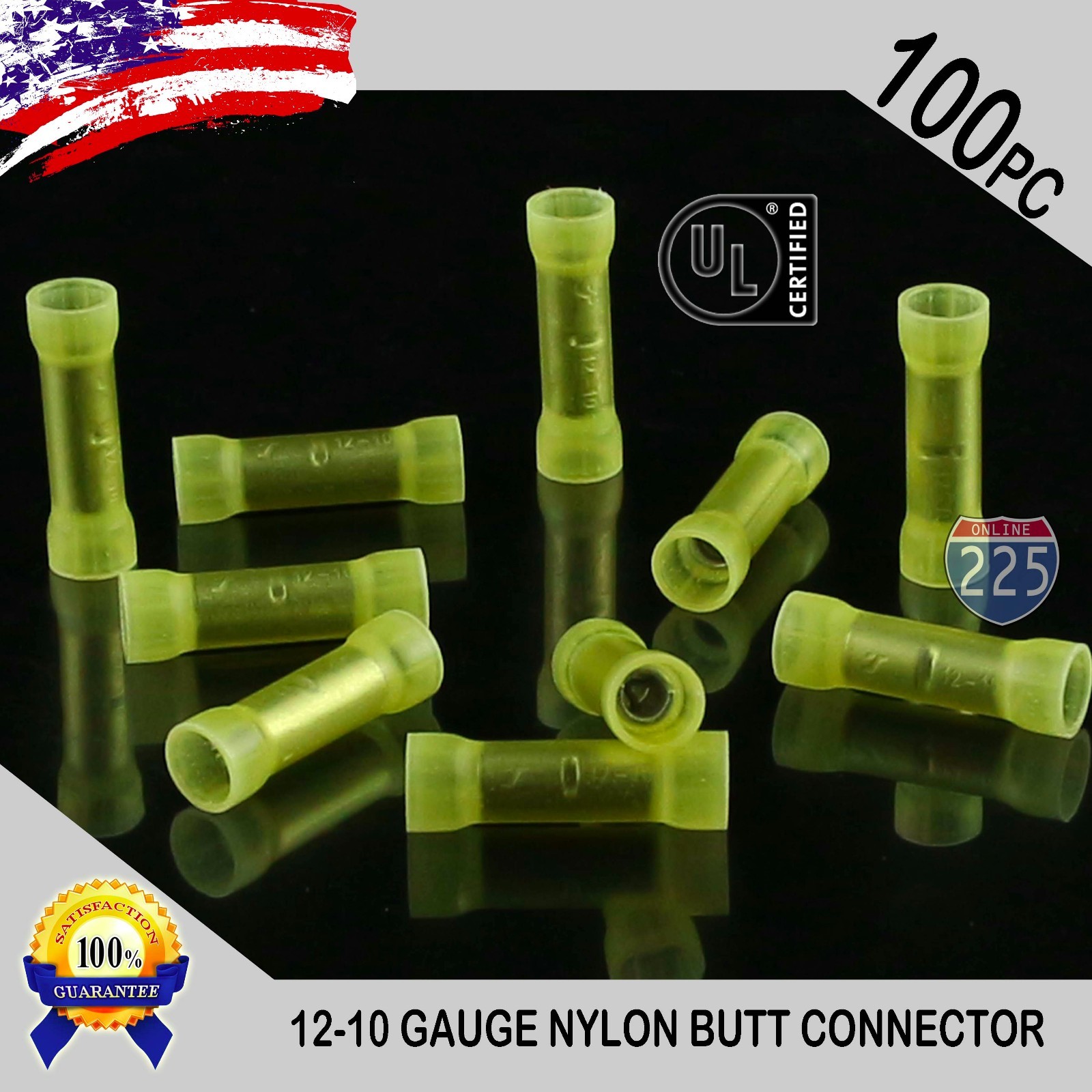 100 Pack 12-10 Gauge Wire Butt Connectors Yellow Nylon AWG Crimp Terminals US UL