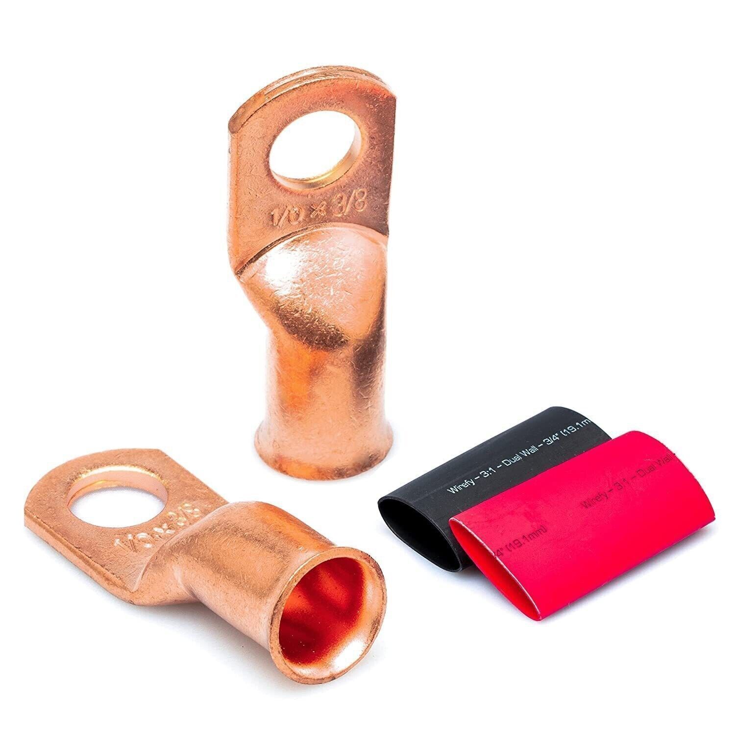 Gauge Copper Cable Lugs 1/0 AWG BLACK & RED Heat Shrink Ring Terminals/Tool