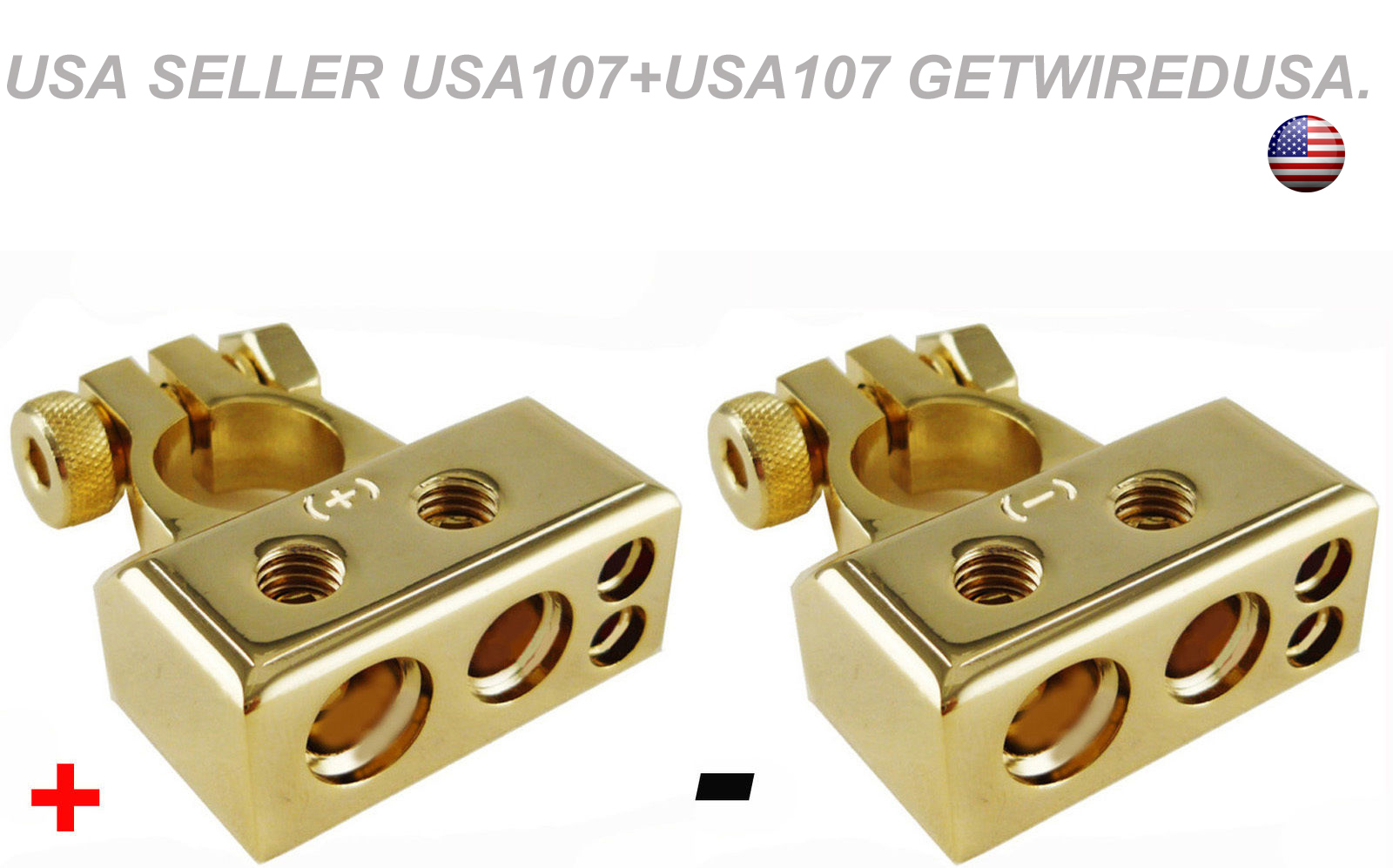 2pcs Car Battery Gold Terminals Positive + Negative Heavy Duty Plated Connectors