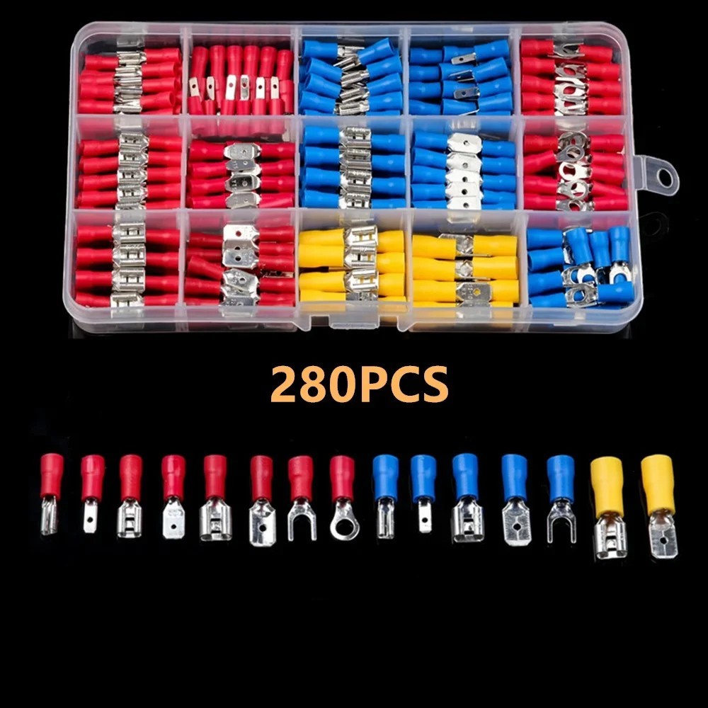 280PCS Assorted Insulated Electrical Wire Terminals Crimp Connectors Spade Kit