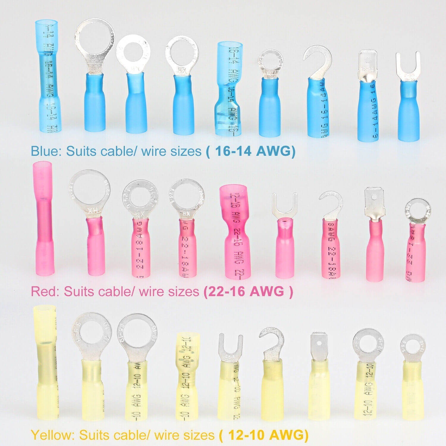 Heat Shrink Wire Connectors Marine Butt Ring Fork Spade Terminals 50-200PCS