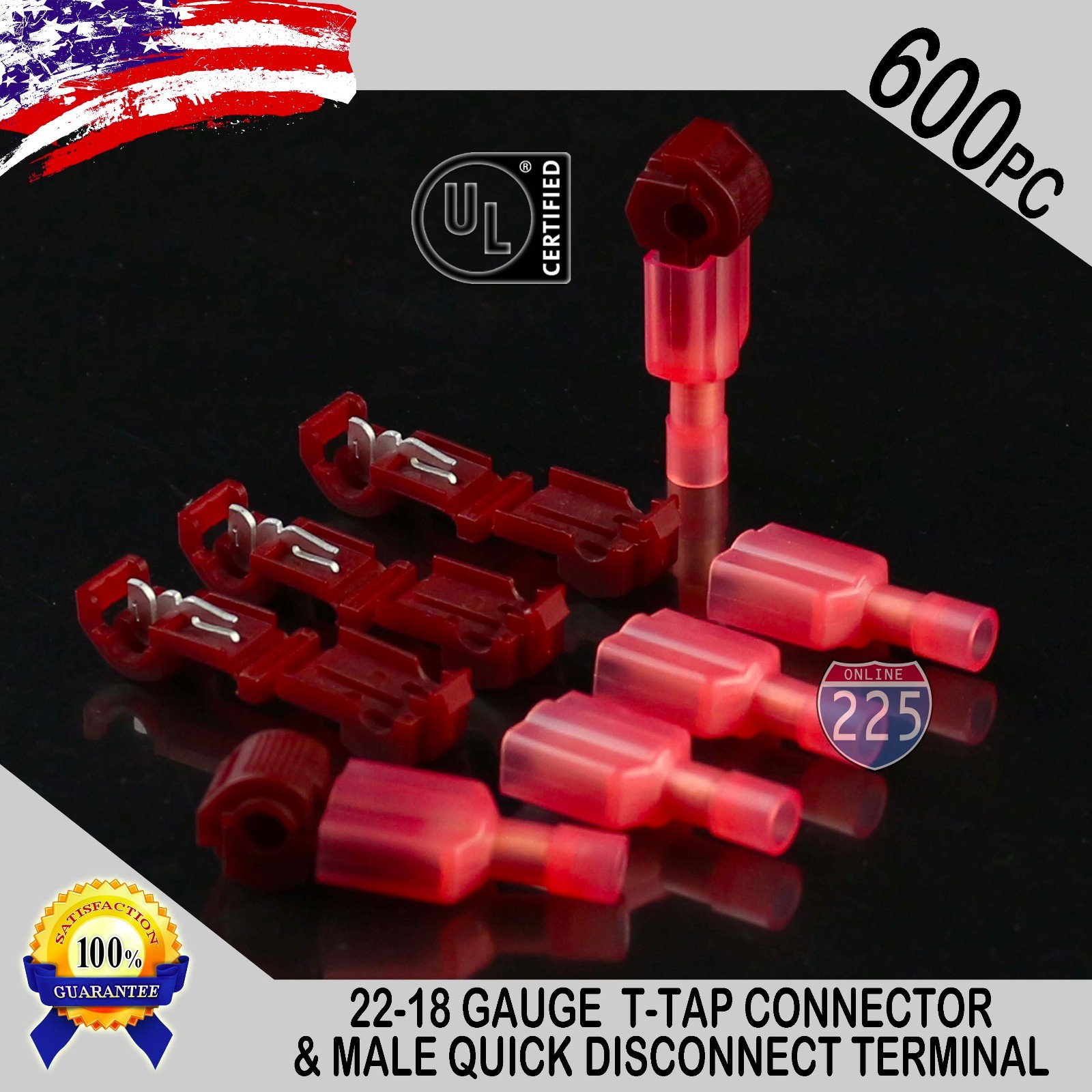 (600) T-Taps + Male Disconnect Wire Connectors Red 22-18 AWG Gauge Terminals UL