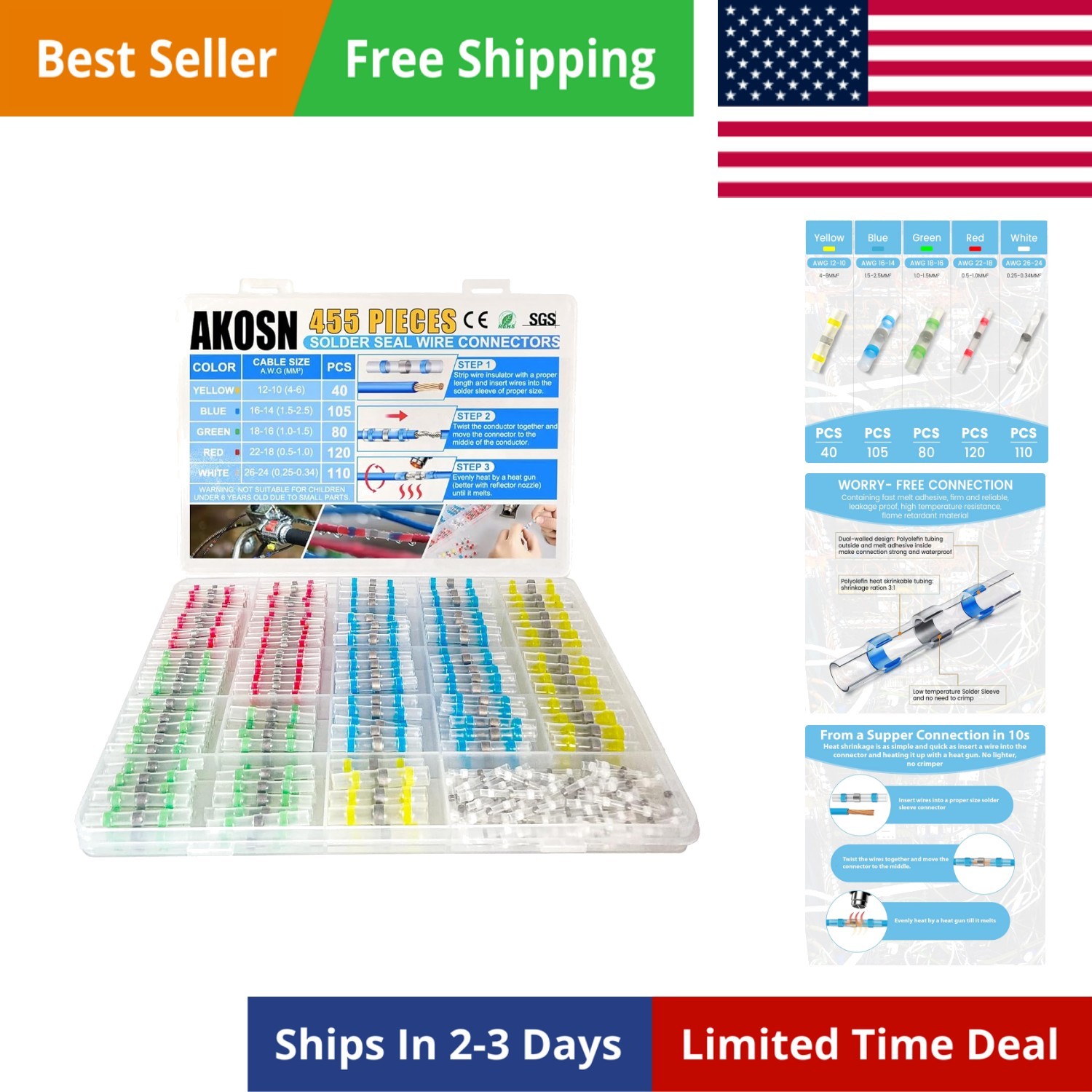 455 PCS Heat Shrink Self Soldering Butt Connector, Solder Seal Wire Connector…