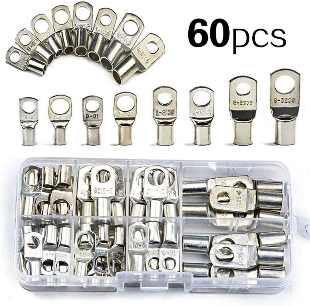 60x Assortment Car Auto Copper Ring Terminal Wire Crimp Connectors Cable Battery