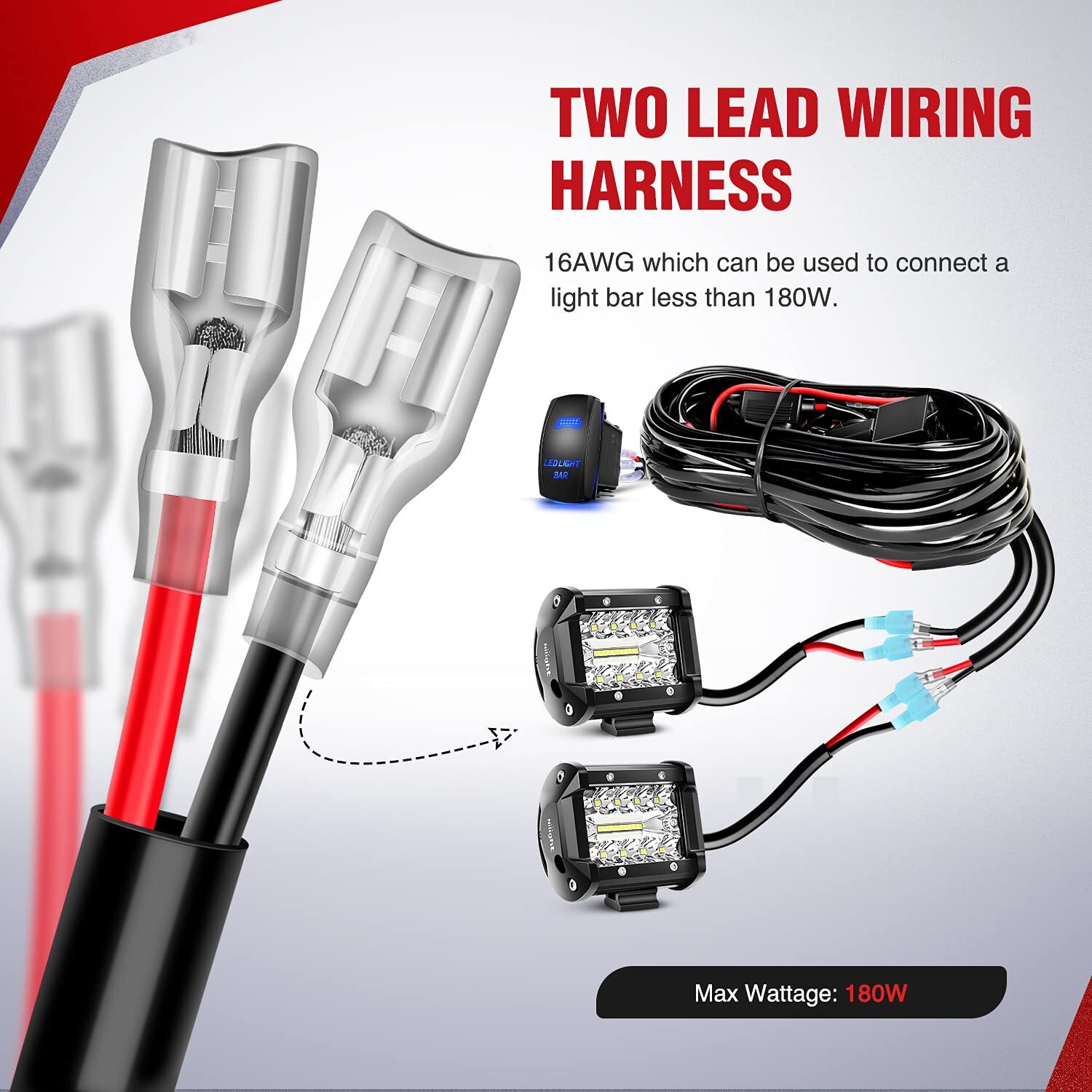 12V 16Awg Wiring Harness Kit With Led Switch And 12Ft Extension For Lights