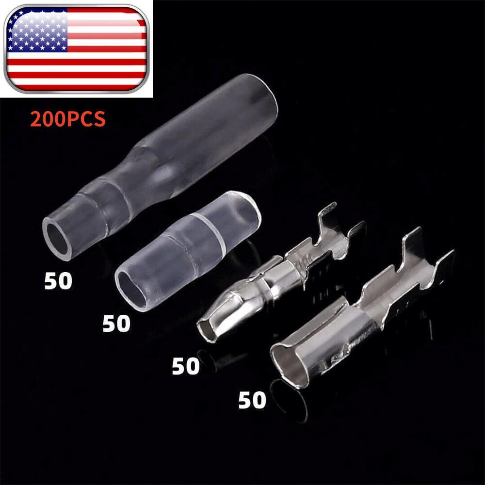 200pcs 4.0mm Silver Female Male Terminal Car Electrical Wire Bullet Connector US