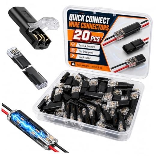 Low Voltage Wire Connectors 2 Pin, Double Wire Plug-in Connector, Quick 20