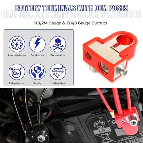 BOJACK BTO Solid Brass Positive Negative Battery Terminals with Adaptor