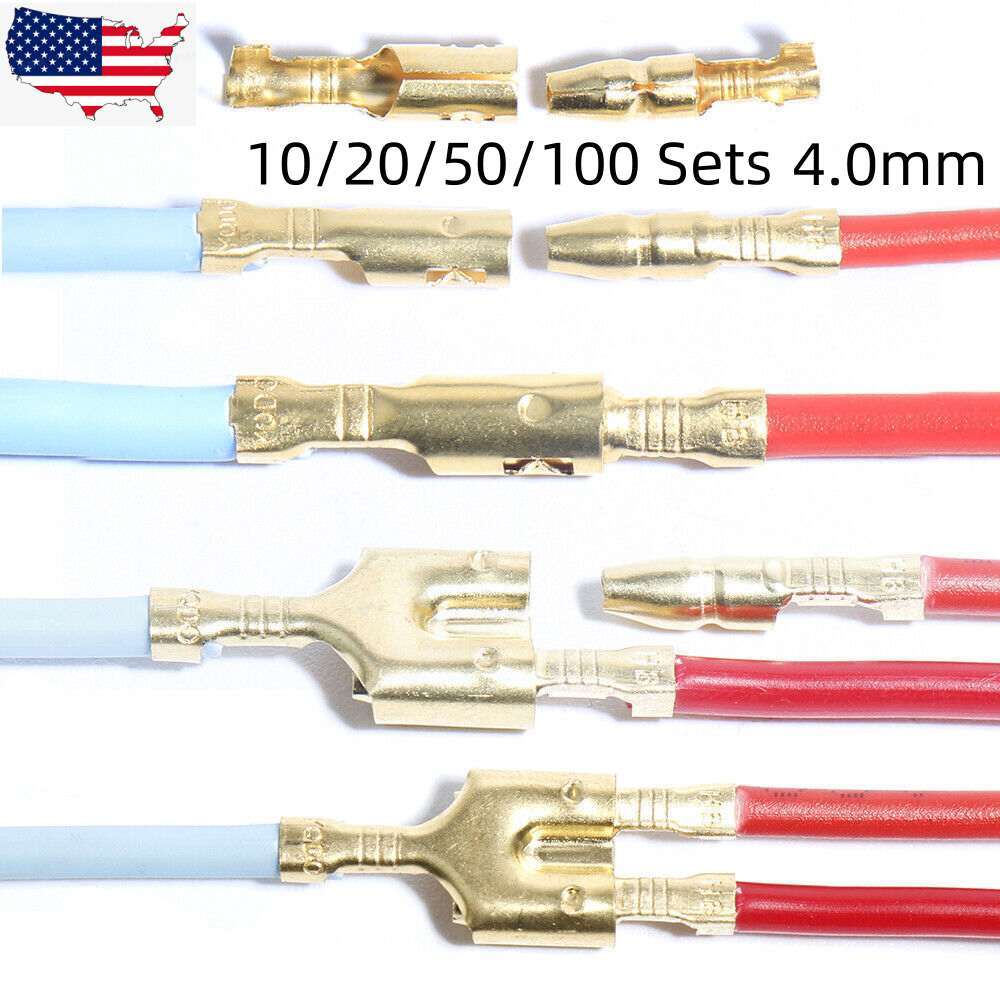 10/100 Sets Male Female Wire Crimp Connectors 4.0mm Bullet Terminal Double Kit