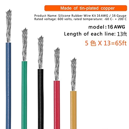 16AWG 5 Colors Silicone Electrical Wire Kit Hook Up Cable for 16AWG-5 Cores