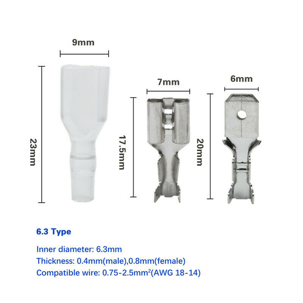 450PCS 2.8mm/4.8mm/6.3mm Female & Male Spade Connectors Wire Crimp Terminals