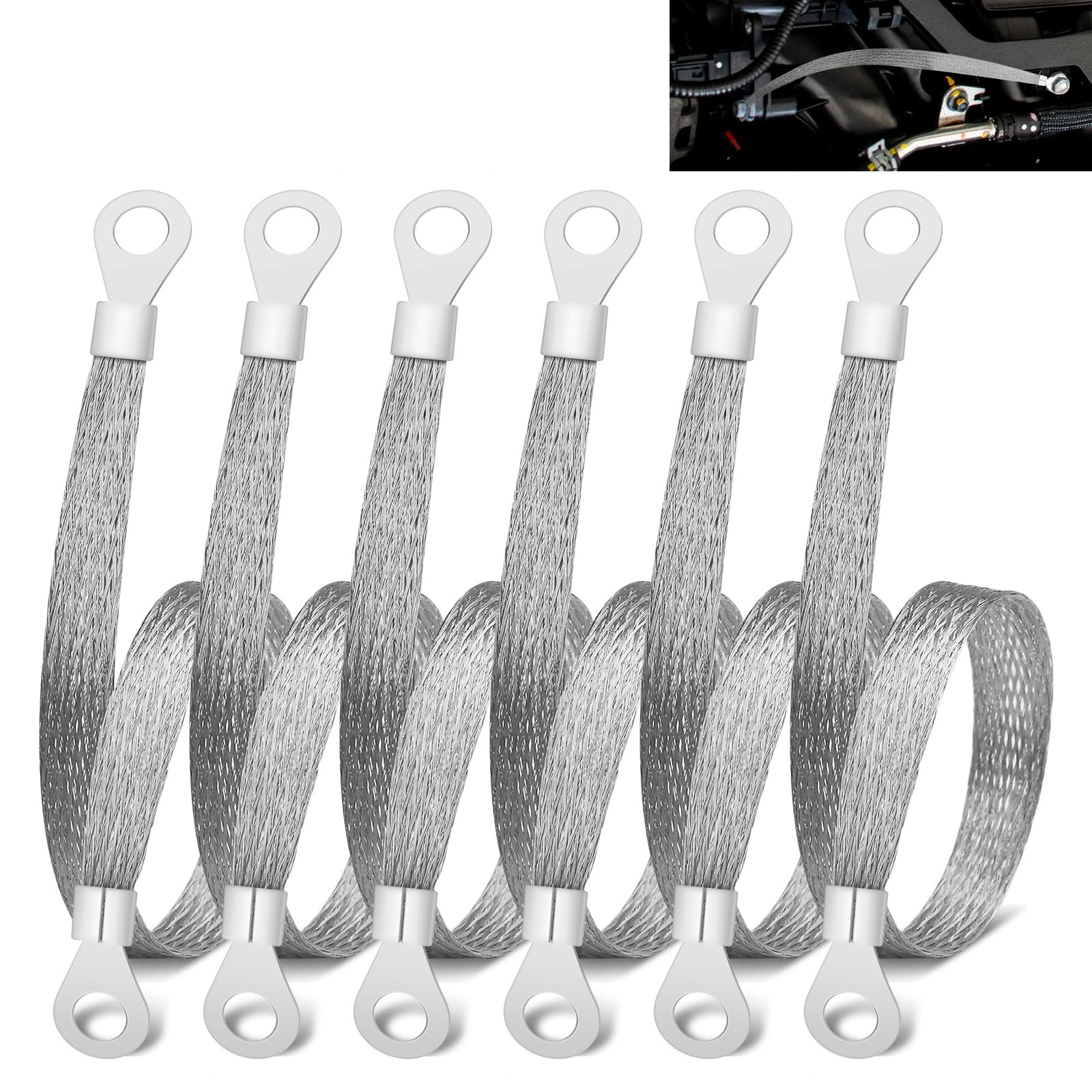 6 PCS Universal Automotive Braided Copper Ground Strap, 12 Inch Engine Ground St