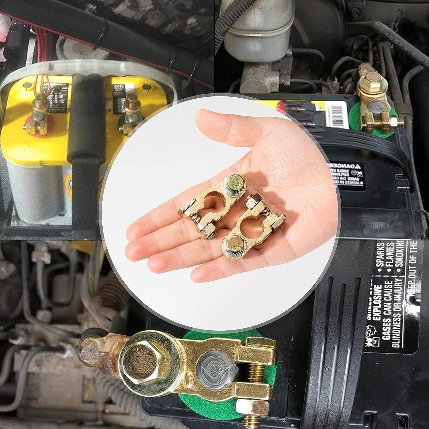 Universal Brass Battery Terminal Connectors, Top Post Clamp Set