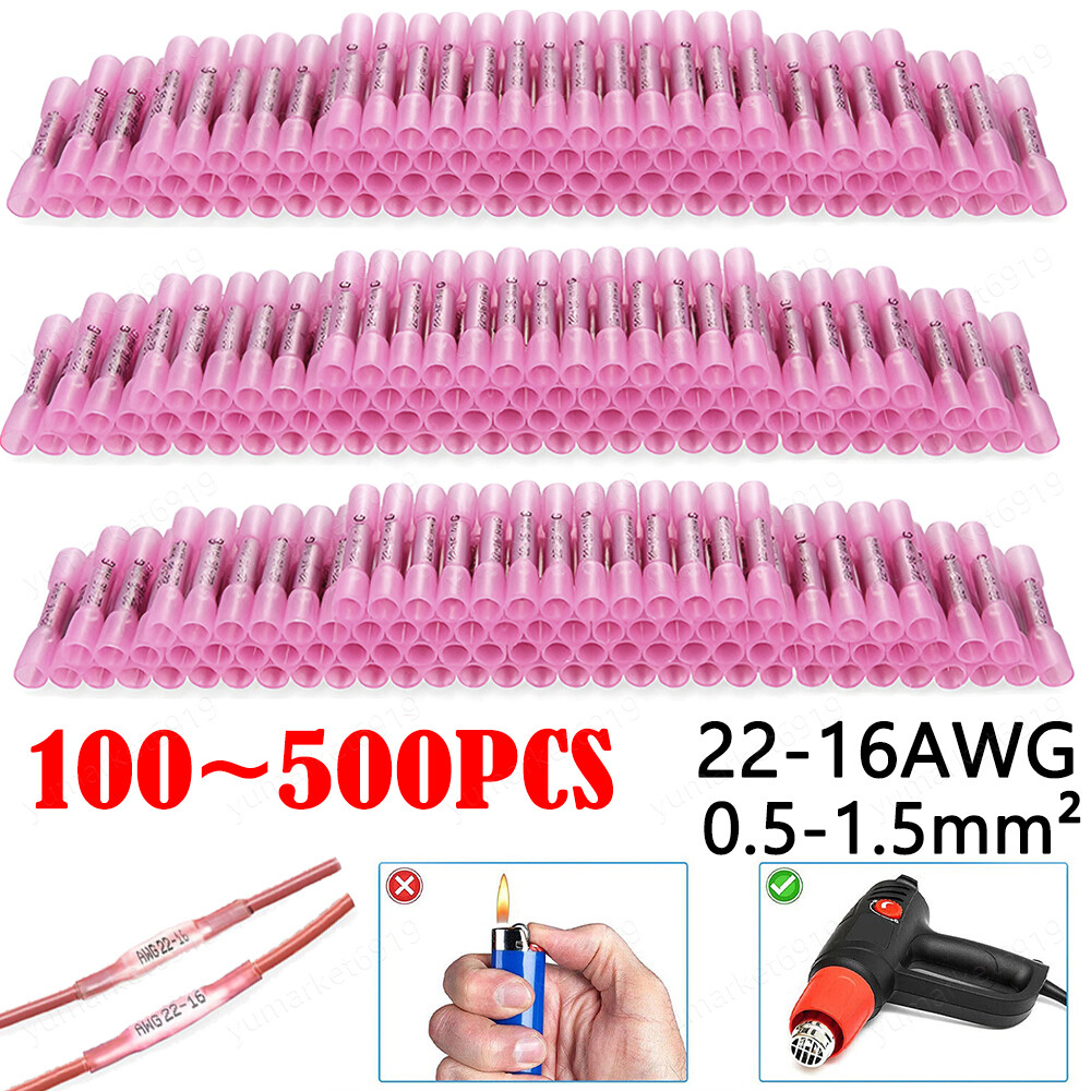 22-16AWG Pink Heat Shrink Wire Butt Connectors Waterproof Splice Terminals USA