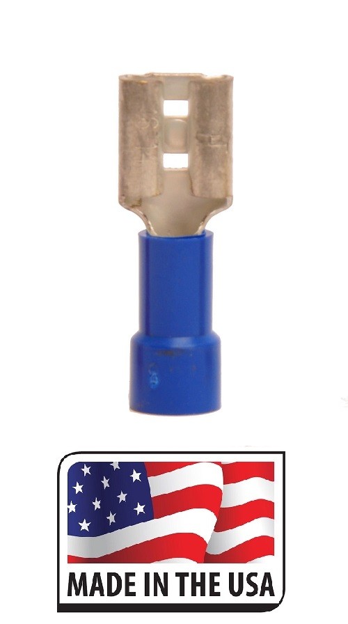 100 Pack Blue 16-14 AWG Vinyl Insulated .25″ Female Spade Terminal for Boats USA