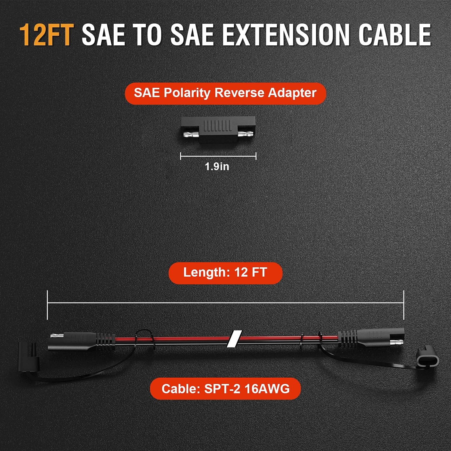12FT 16AWG SAE Extension Cable, SAE Connector Cable Quick Disconnect Connector 1