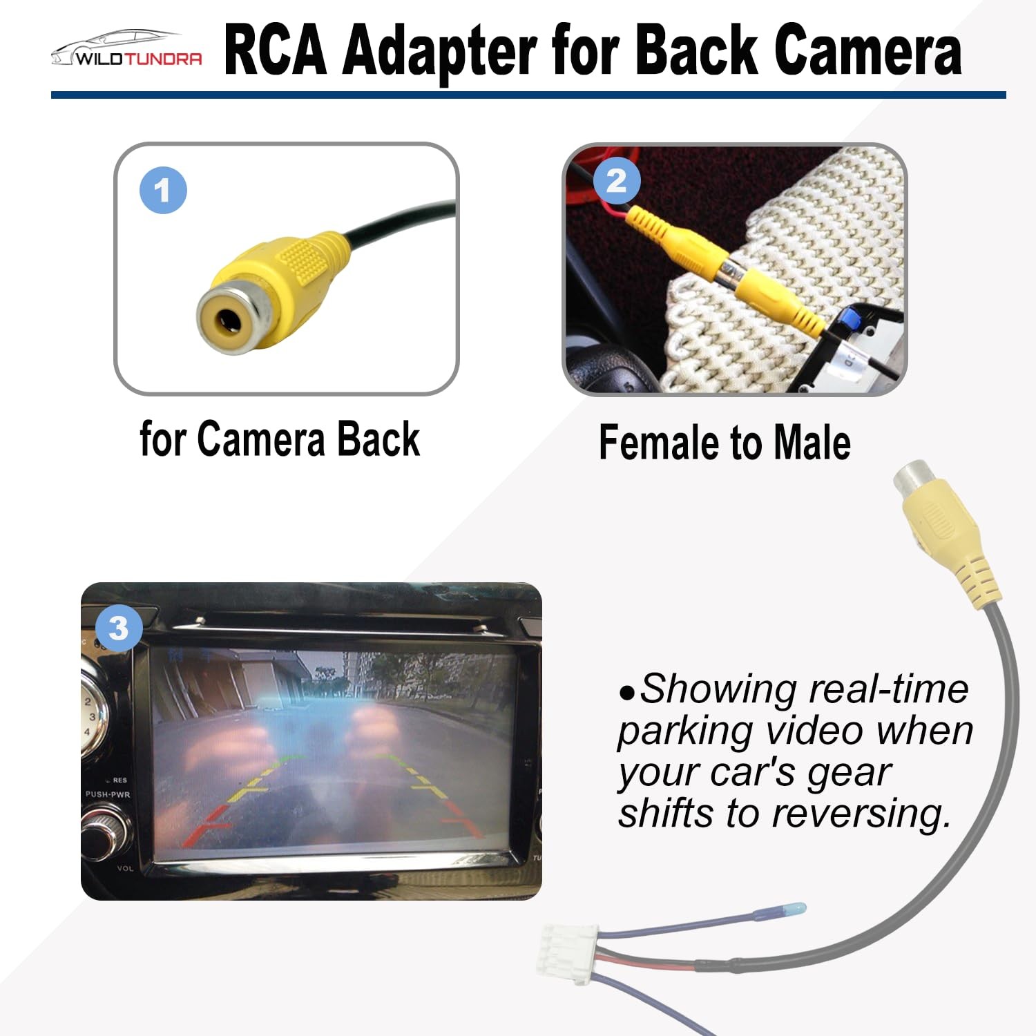 10 Pin Backup Camera Harness Adapter for Android Car Stereo RCA Small, Black
