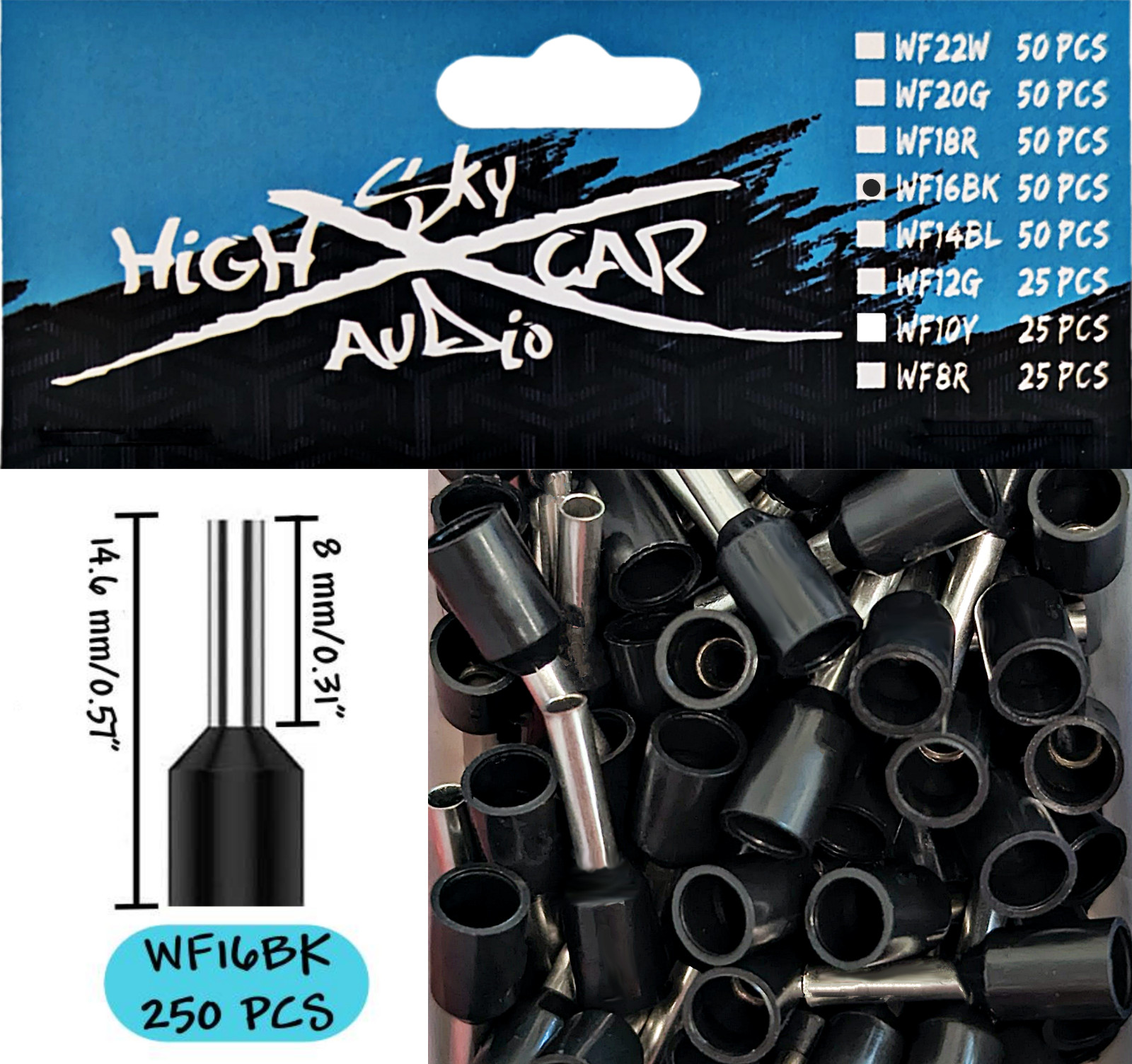 Sky High Car Audio Insulated Aluminum Wire Ferrules 16 Gauge 50 pieces – Black