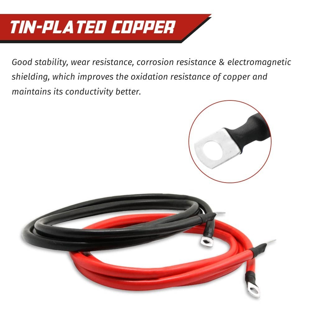 Heavy Duty 2 AWG Battery Cables 5FT – 2x Pure Copper, 5/16 Lugs, Heat Resista…