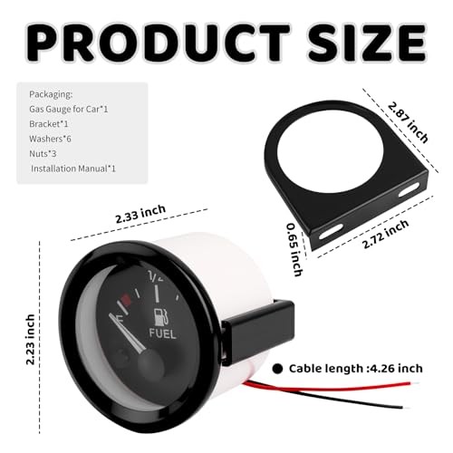 2 Inch 52mm Fuel Gauge for Car with E-1/2-F Pointer Dash,12V Gas Gauge Kit