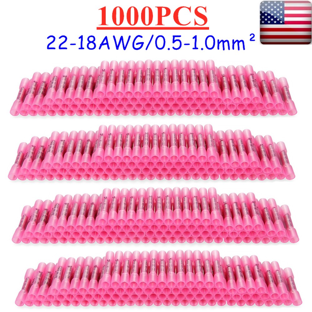 100-1000xHeat Shrink Waterproof Wire Connectors Red 22-16AWG Butt Seal Terminals
