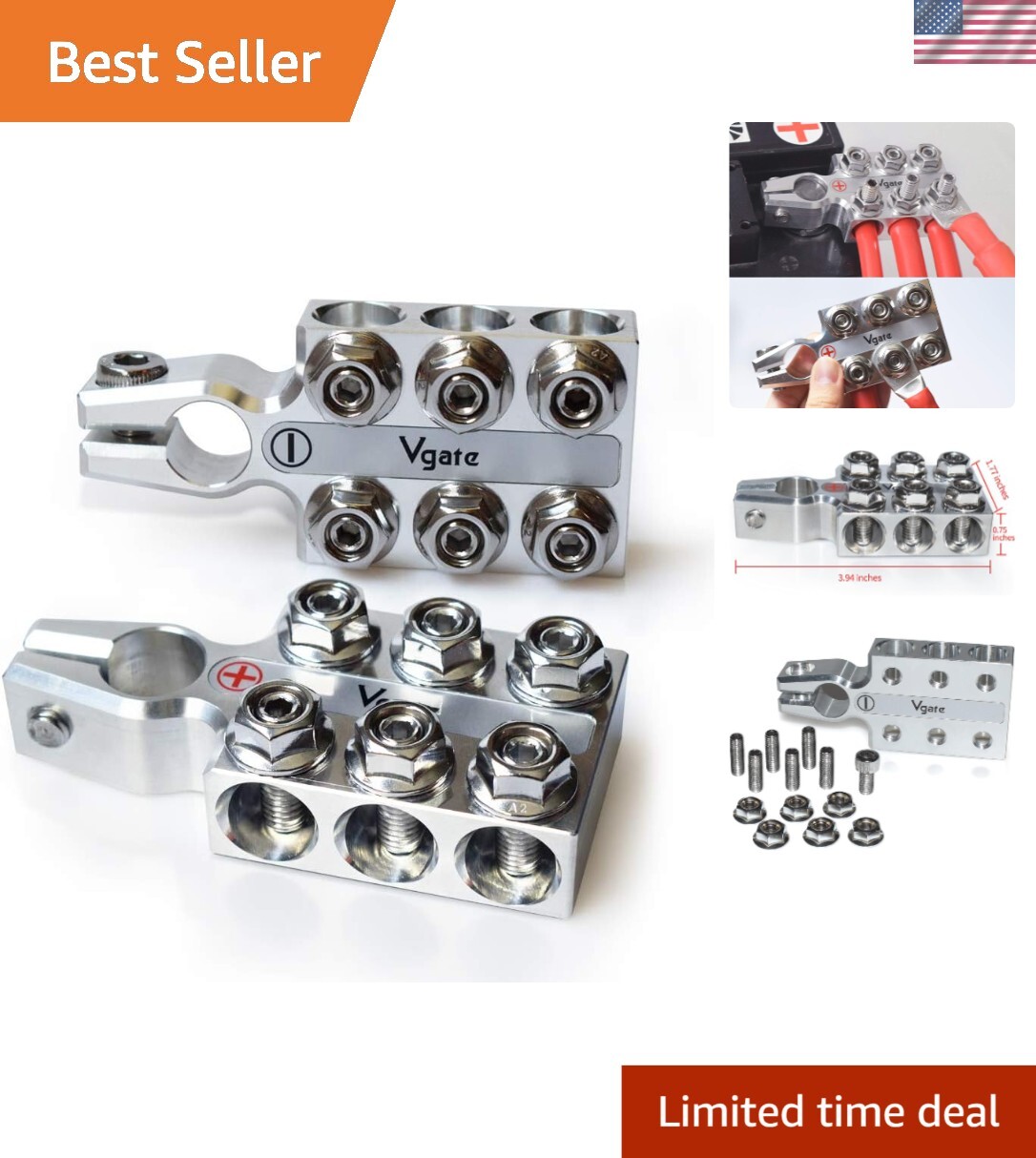 Durable SAE/DIN/EN Tapered Lead Acid Battery Clamps with 8AWG to 4/0 AWG Support